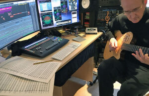 Stephen in the recording studio working on Return To Wine Dark Sea